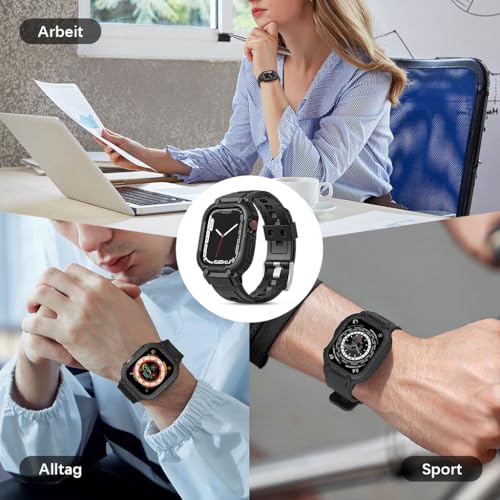 ZORBES® Compatible with Apple Watch 45mm/44mm Watch Band with Case Bumper Band Adjustable Waterproof TPU Watch Strap for Apple Watch SE/4/5/6/7, for Men and Women, Black ZORBES® Compatible with Apple Watch 45mm/44mm Watch Band with Case Bumper Band Adjustable Waterproof TPU Watch Strap for Apple Watch SE/4/5/6/7, for Men and Women, Black